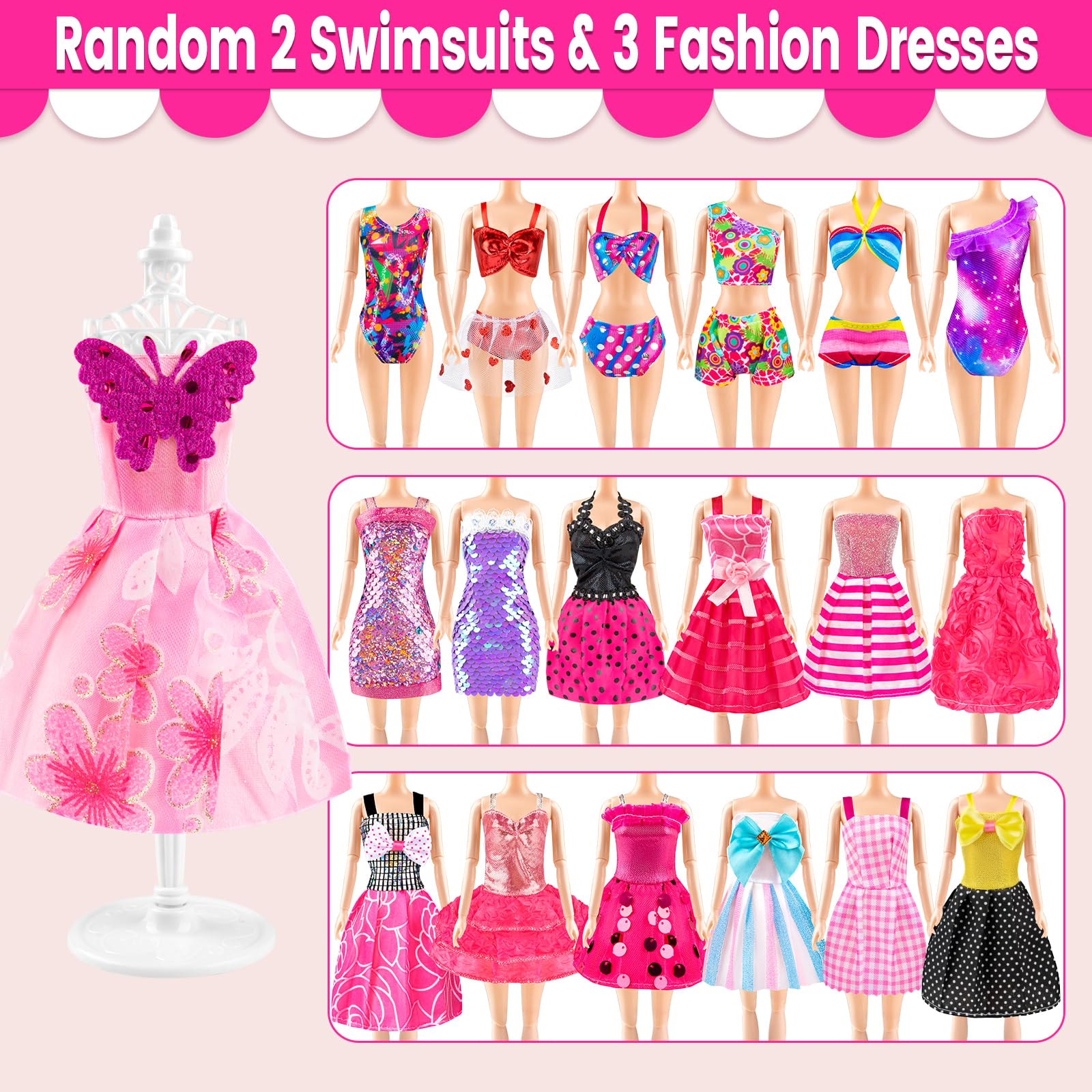 137 Pcs Doll Closet Playset Clothes and Accessories for 11.5 Inch Dolls, Included Princess Dresses,Fashion Dresses,Casual Clothing,Swimsuits,Bags,Shoes,Doll Dress up Toys for Girls Kids Toddlers Gifts