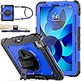 SEYMAC stock Case for iPad Air 5th/4th Generation/Pro 11 (4th/3rd/2nd) with Screen Protector Pen Holder, 360° Rotate Hand Strap/Stand Case for iPad Air 5th/4th Gen 10.9''/ Pro 11'' (Blue+Black)