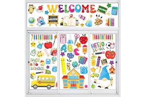 FENKYSOIX Back to School Window Clings Stickers 90PCS First Day of School Bus Pencil Double-Sided Window Decals for Welcome Back to School Decorations
