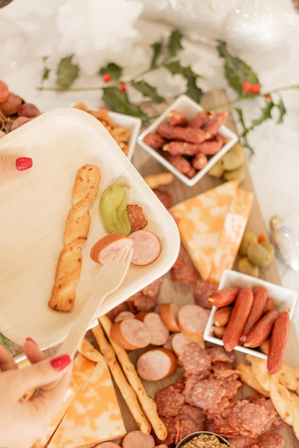 50 8" Disposable Square Palm Leaf Plates + 100 Cutlery (50 Forks, 50 Knives) - Better Than Bamboo or Wood Plates. Heavy Duty, 100% Compostable & Biodegradable Eco Friendly Party Plates (8 inch): Kitchen & Dining