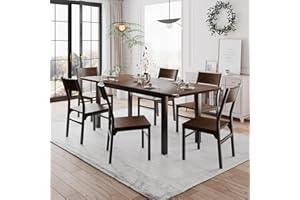 Feonase 63" Kitchen Table Set with 6 Chairs, 7-Piece Extendable Dining Table Set for 4-6, Mid-Century Modern Dining Room Table for Small Space, Heavy-Duty Metal Frame, Espresso
