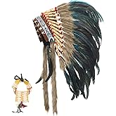 Ballinger Medium Native Feather Headdress and Choker for Men and Women,Halloween,Carnival,Role Play and Costume Parties