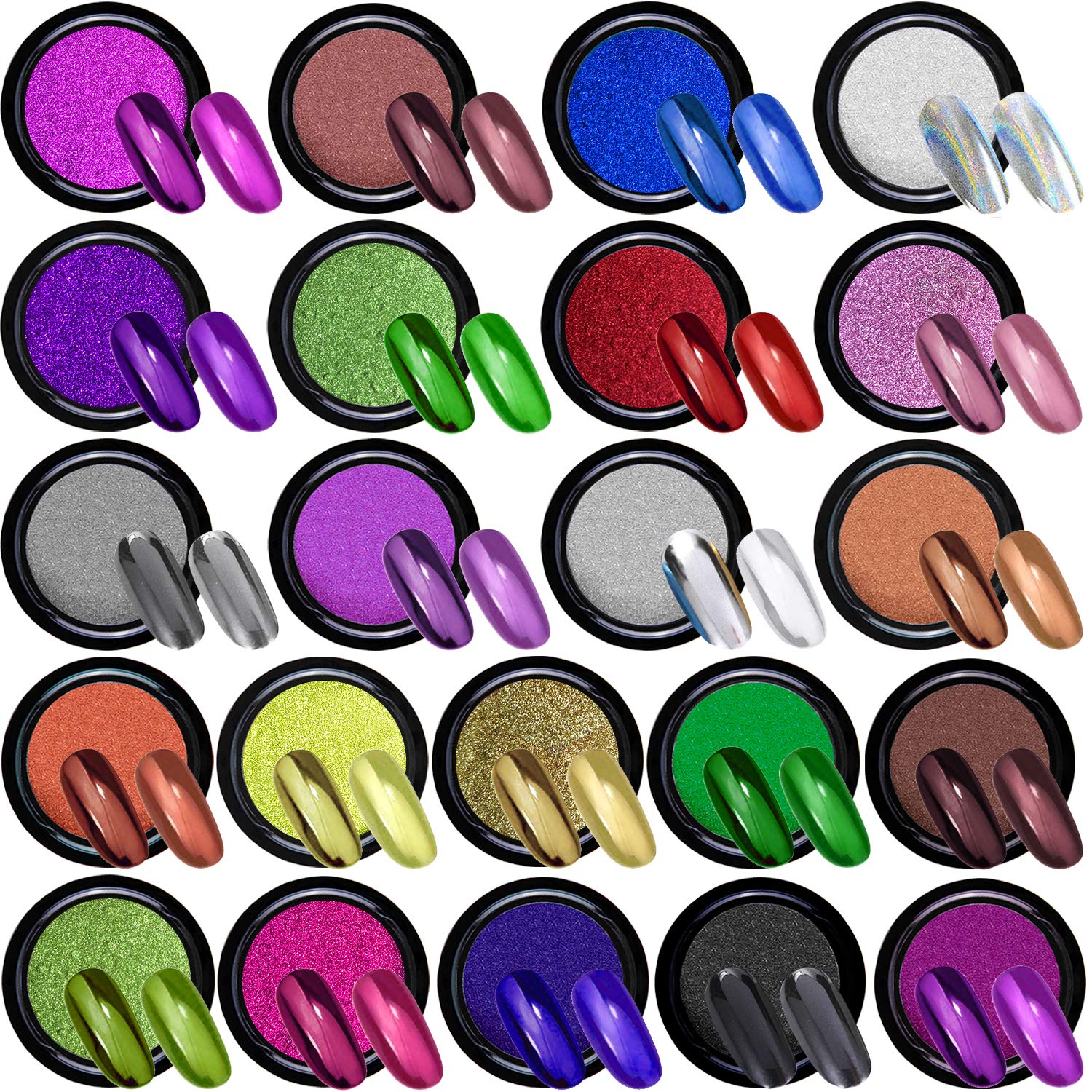 Duufin 22 Colors Nail Powder Metallic Chrome Nail Powders Mirror Effect Nails Manicure Pigment Nail Art Powder with 22 Pcs Eyeshadow Sticks, 1g/Jar : Beauty