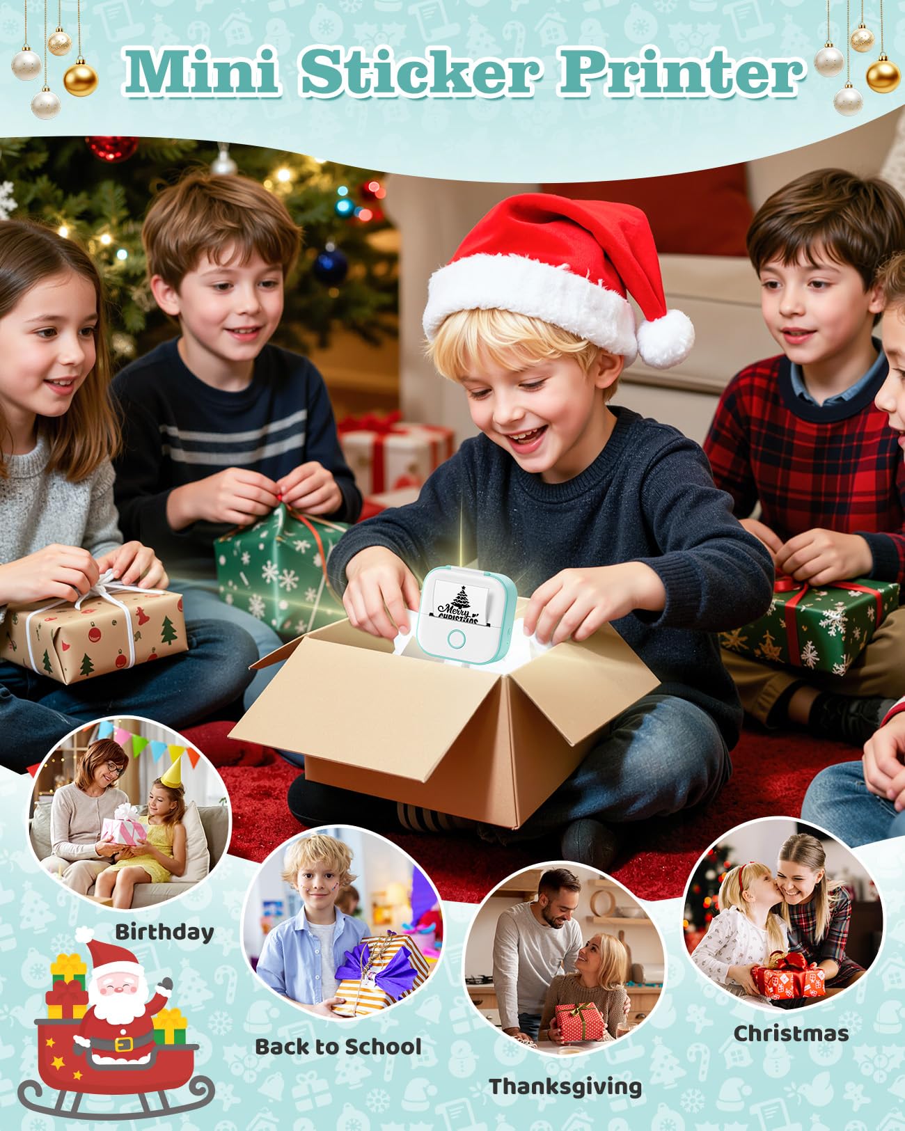 Memoking Print Pods Mini Printer - Sticker Printer Mini Thermal Inkless Sticker Maker Bluetooth Pocket Printpod for Phone, Impresora Portátil for Notes, Flashcards, Diagrams, Journal, DIY, Kids Gift