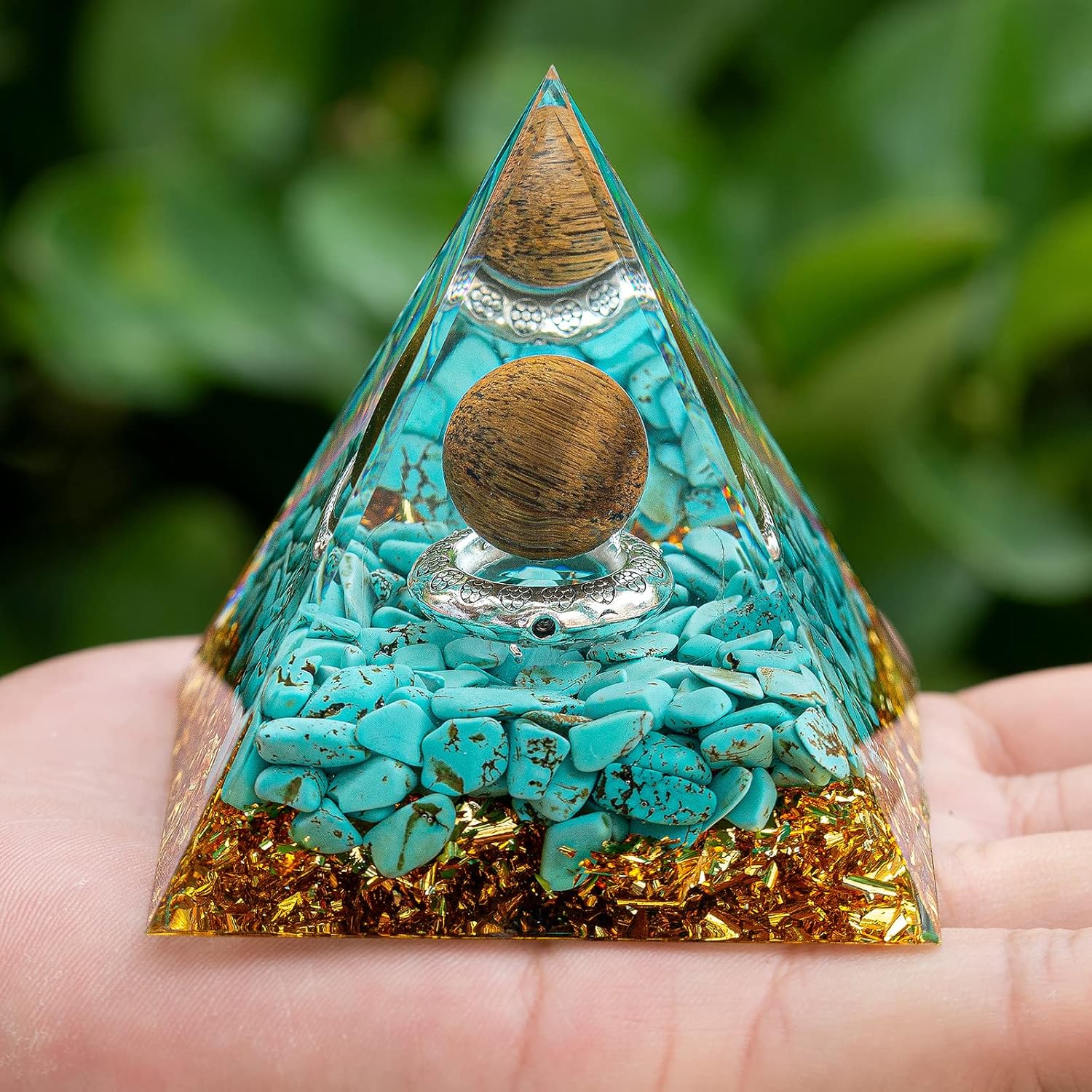 Mixed Media - CRISTALLIUM Orgone Pyramid Crystal Healing Stone Energy Generator Healing Crystals Chakra Crystal Healing Meditation Crystal Sphere Orgonite Crystal Pyramid Women Gift - Turquoise StoneTiger Eye