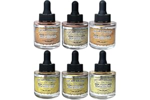 CSY art gallery Metallic Acrylic Paint Ink-Water Resistant Drawing Inks Set-24K Gold Alcohol Ink-Mica Paint for Resin, Rock,Markers Refill,Wood,Crafts (Fallen Leaves Starlight Set)