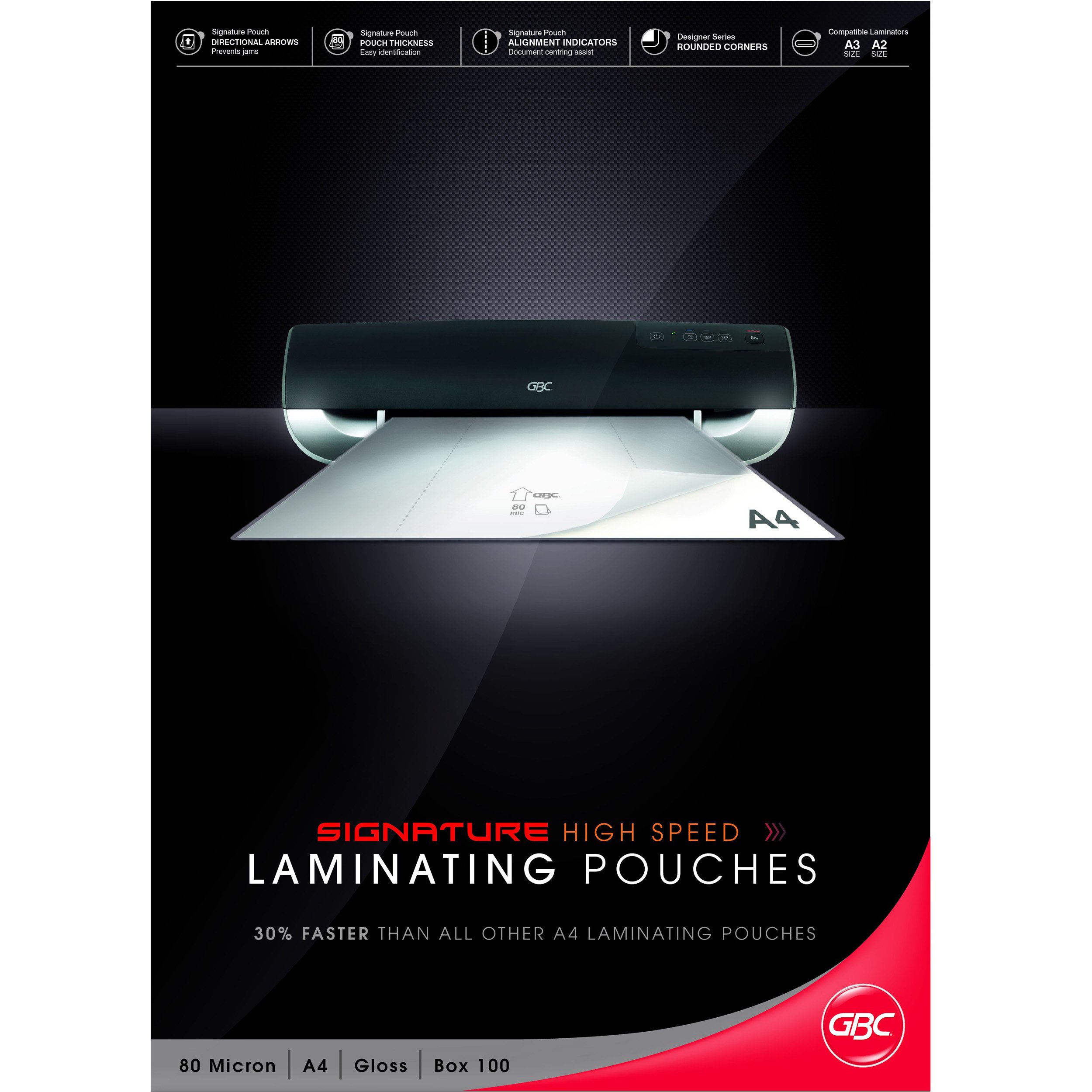 GBC A4 2x80 Micron HighSpeed Gloss Laminating Pouches, Pack of 100, IB049033
