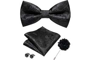 JEMYGINS Paisley Pre-tied Bow Tie and Pocket Square Cufflinks Lapel Pin Sets for Men 4PCS
