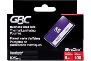 GBC UltraClear Thermal Laminating Pouches, Business Card Size, 2.2” x 3.7”, 5 Mil Thickness, 100 Pouches per Pack (1346551005