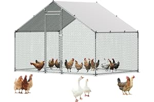 VEVOR Metal Chicken Coop, 9.8x6.5x6.5ft Large Walk-in Chicken Runs with Cover, Spire Roof Hen House Enclosure with Security L