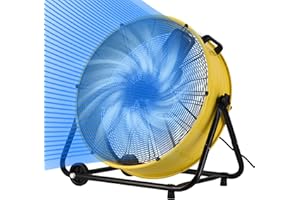 AKIRES 24IN 8800CFM Floor Industrial Drum Fan,320W High Velocity Shop Fan,Garage Heavy Duty Metal Fan with 360° Tilt,Casters,Handle,ETL Listed for Basement,Warehouse,Patio,Commercial,Factory,Workshop