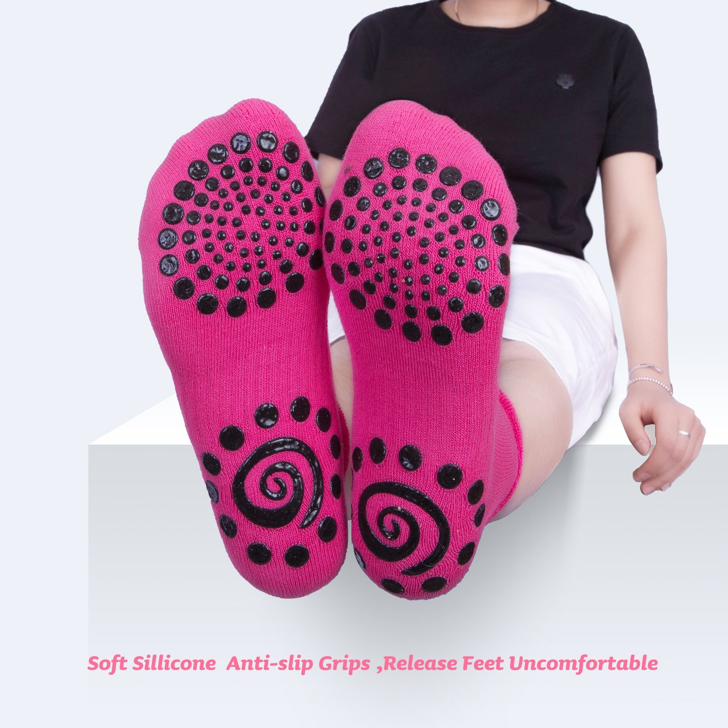 Yoga Socks for Women Non Slip Socks with Grips，Pilates, Barre, Bikram Workout Socks Non Skid 3 Pairs Cotton，Size4.5-10