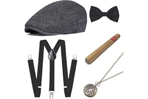 BABEYOND 1920s Mens Gatsby Gangster Costume Accessories Set 30s Manhattan Fedora Hat Suspenders