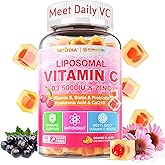 Liposomal Vitamin C 1000mg + D3 5000IU + Zinc Filled Gummies, Folate 800mcg Chewable Supplement, Elderberry for Immune, Hyaluronic Acid, VE, for Beauty, Energy & Overall Health, Sugar Free, Natural 