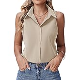 HOTOUCH Women's Sleeveless Button Down Shirts Hidden-Button Front Collared Dressy Casual Blouses Loose Office Tank Tops