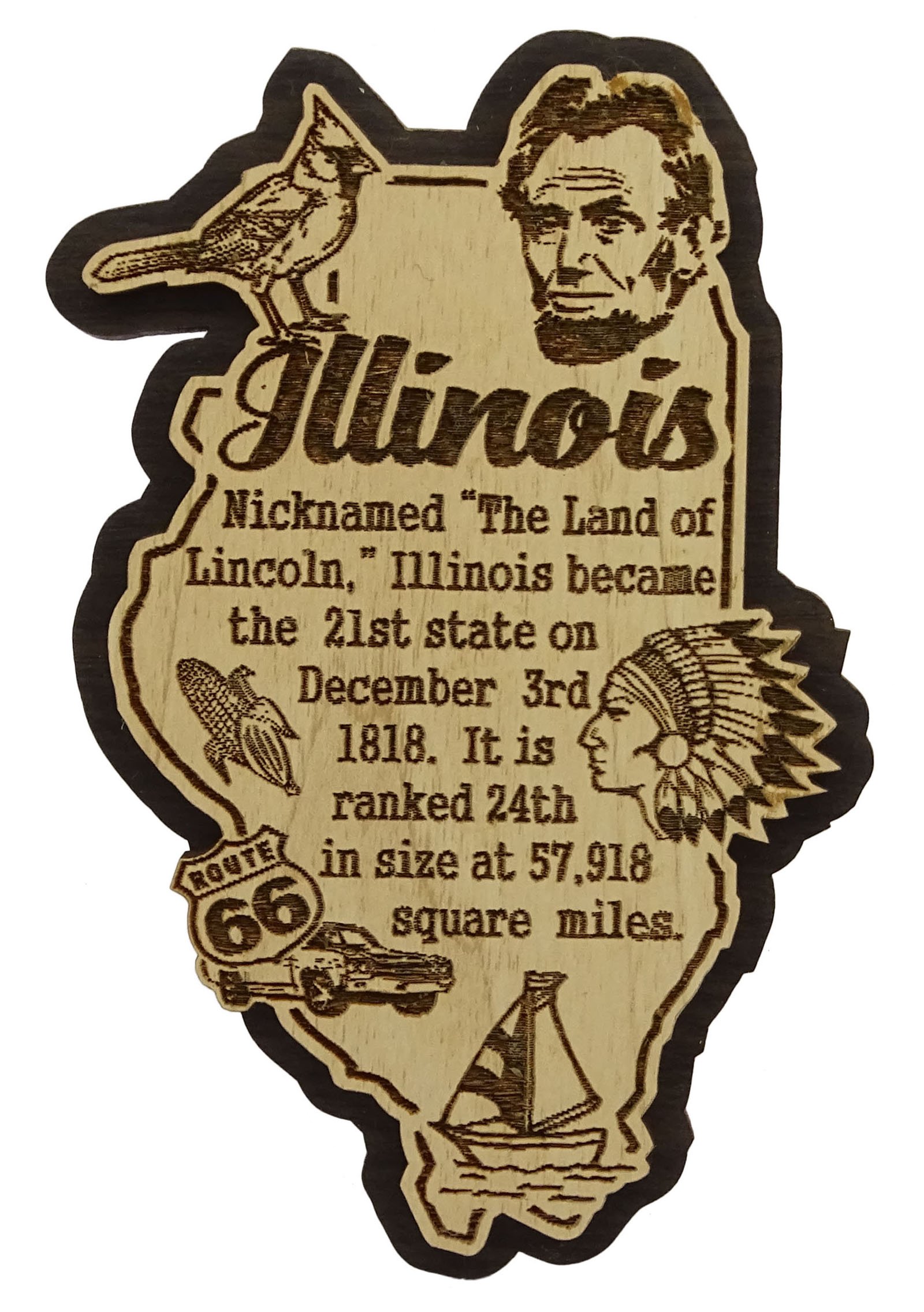 Printtoo USA Illinois State Map Wooden Magnet Souvenir Fridge Magnet Gift