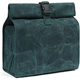 Denifiter Heavy Duty Waxed Canvas Lunch Bag, Soft Fabric, Waterproof, Eco-friendly And Quick Release Buckle (Dark Green)