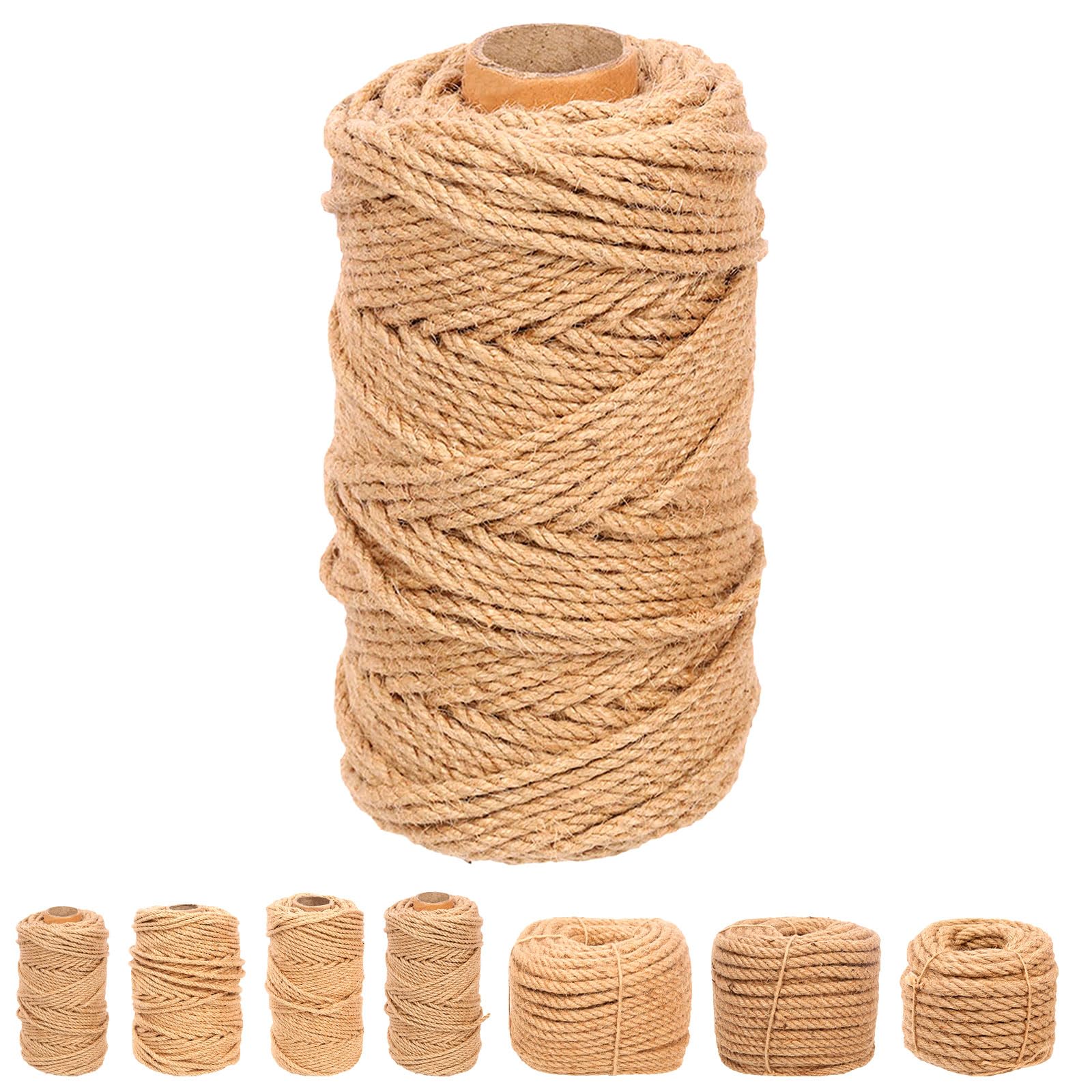 Swpeet 4mm x 328 Feet Jute Twine Braided Natural Brown Jute Rope, Long Twine String Wrapping Packing Gardening Crochet