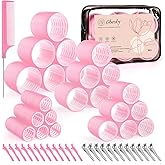 4 Sizes Self-Grip Hair Rollers Set for Long, Short Hair and Bangs - 50 Pcs with Clips (25mm, 36mm, 48mm, 60mm), Pink