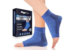 PhysFlex Compression Socks for Plantar Fasciitis, Achilles Tendonitis Relief - (1 Pair) Ankle Compression Sleeve for Heel Spurs, Foot Swelling & Fatigue - Arch Support Brace for Everyday Use