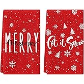 ANTPFAE Merry Christmas Hand Towels Set of 2,Let it Snow Red Snowflake Bath Hand Towels for Bathroom Decorative Winter Soft Absorbent Face Towels for Bathroom Home Hotel Gym Spa Yoga Kitchen 18"x26"