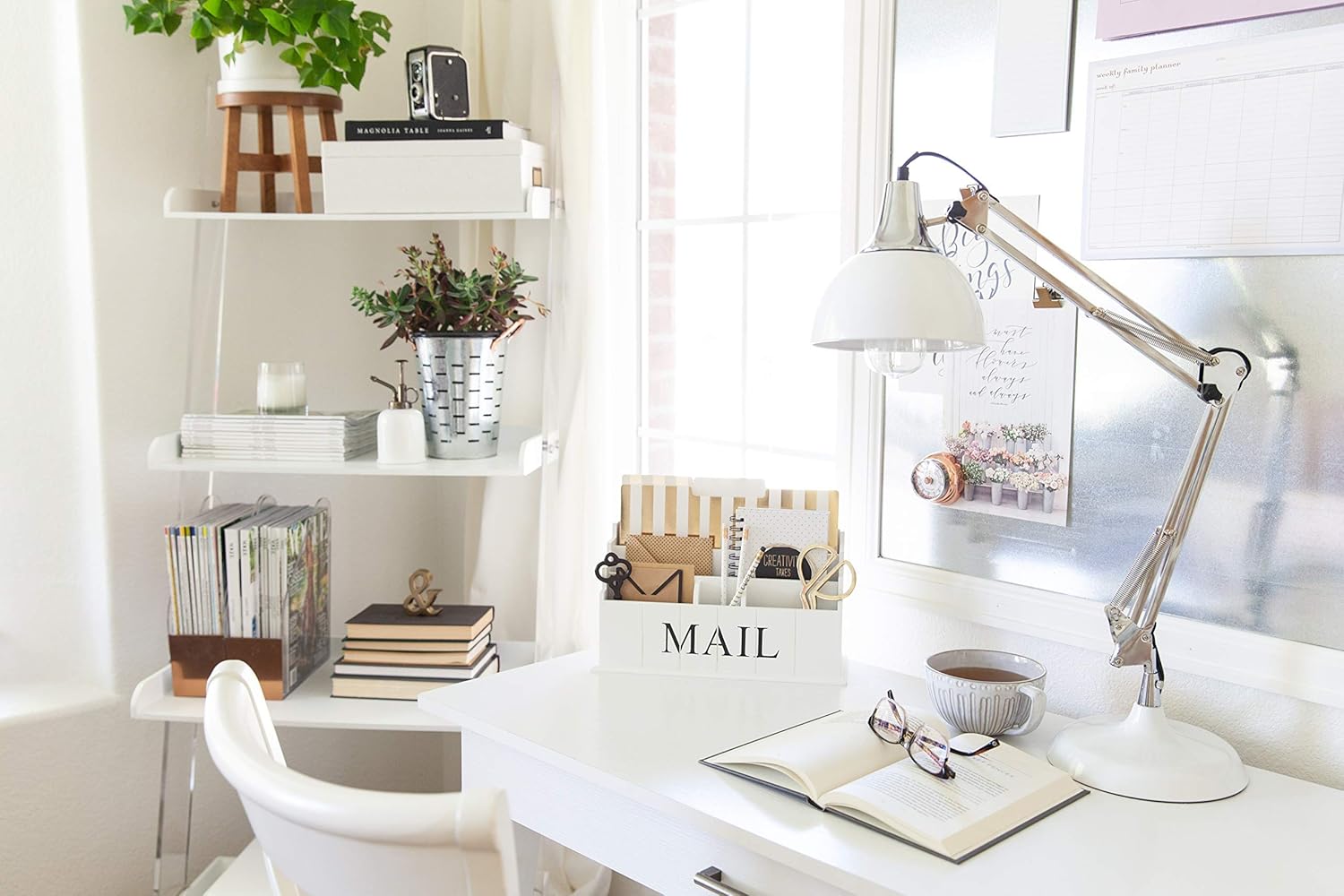 Blu Monaco White Wooden Mail Organizer - 3 Tier White Desk Organizer - Rustic Country Mail Sorter - Kitchen Counter Organizer Mail Holder: Home & Kitchen