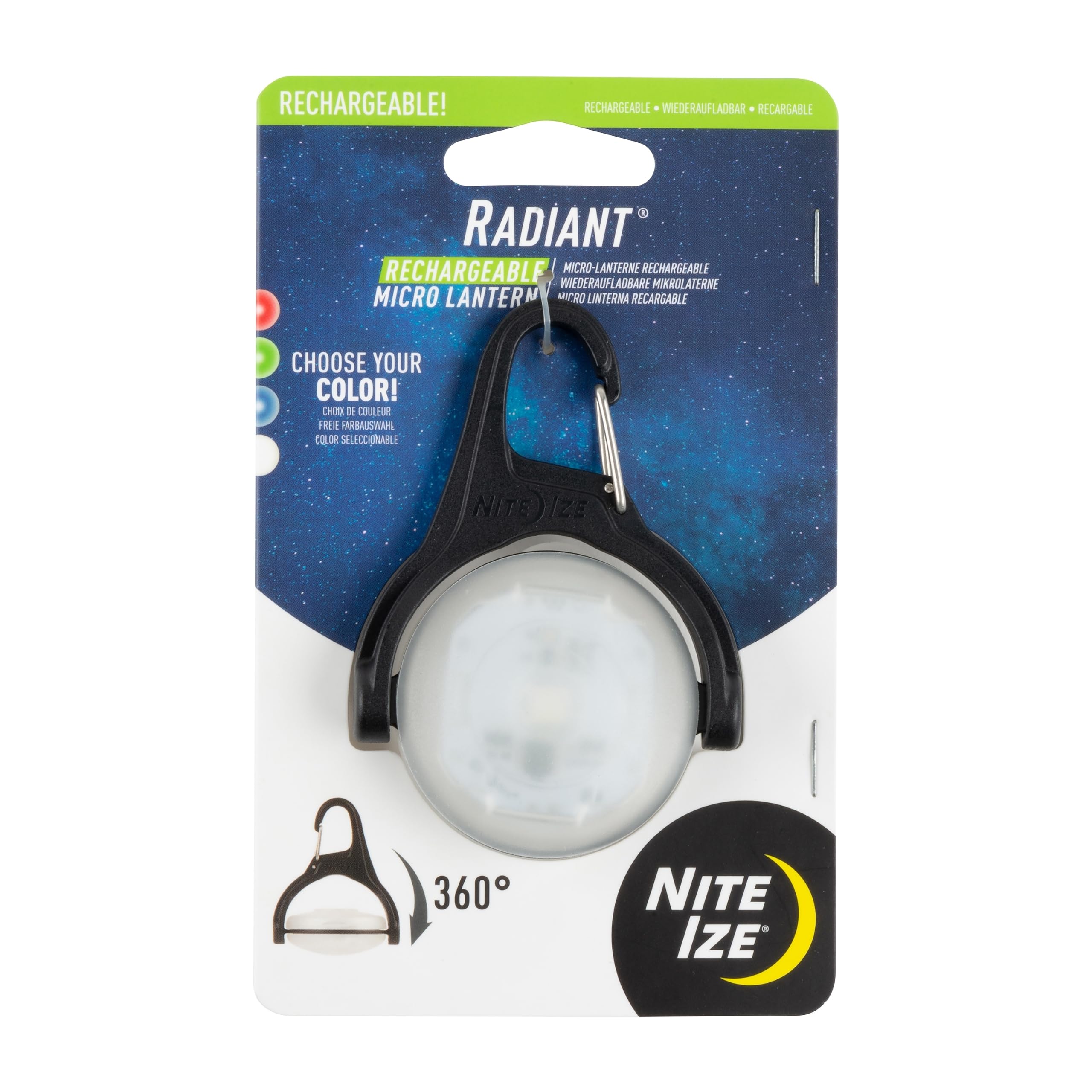 Nite Ize Radiant Rechargeable LED Micro Lantern, Mini Swivel Light With Clip, 4-Color LED