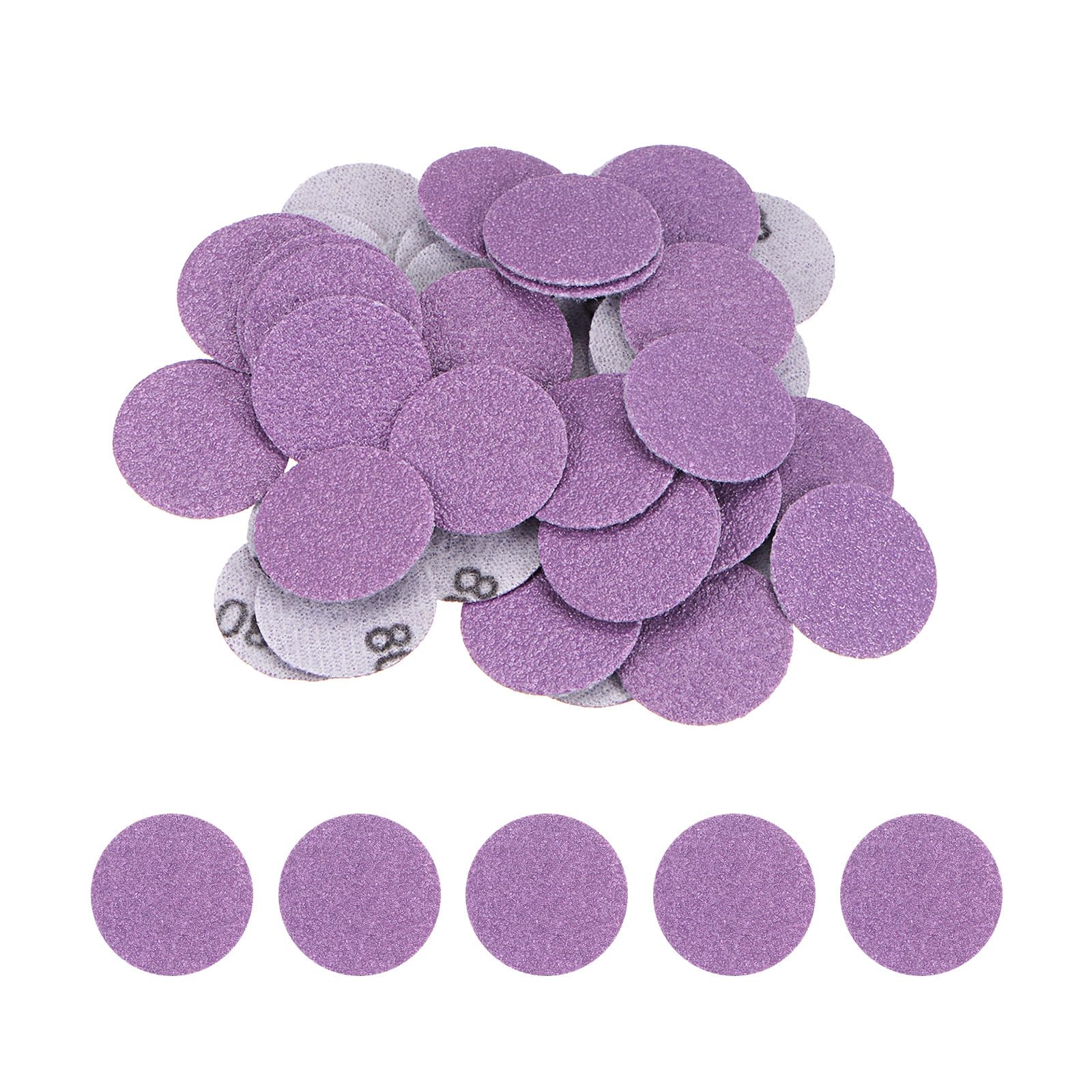 Kozelo 50pcs Premium Sanding Discs Hook and Loop - [1 Inch x 80 Grits] Purple Sandpapers Mini Size for Jewelry Wood Metal Polishing