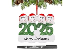 WOSCCOWT Personalized Christmas Ornaments 2025 Family of 2/3/4/5/6 Custom Christmas Snowman Ornament with Names Customized Family Ornaments for Christmas Tree Decoration Customized Gifts, Family of 4