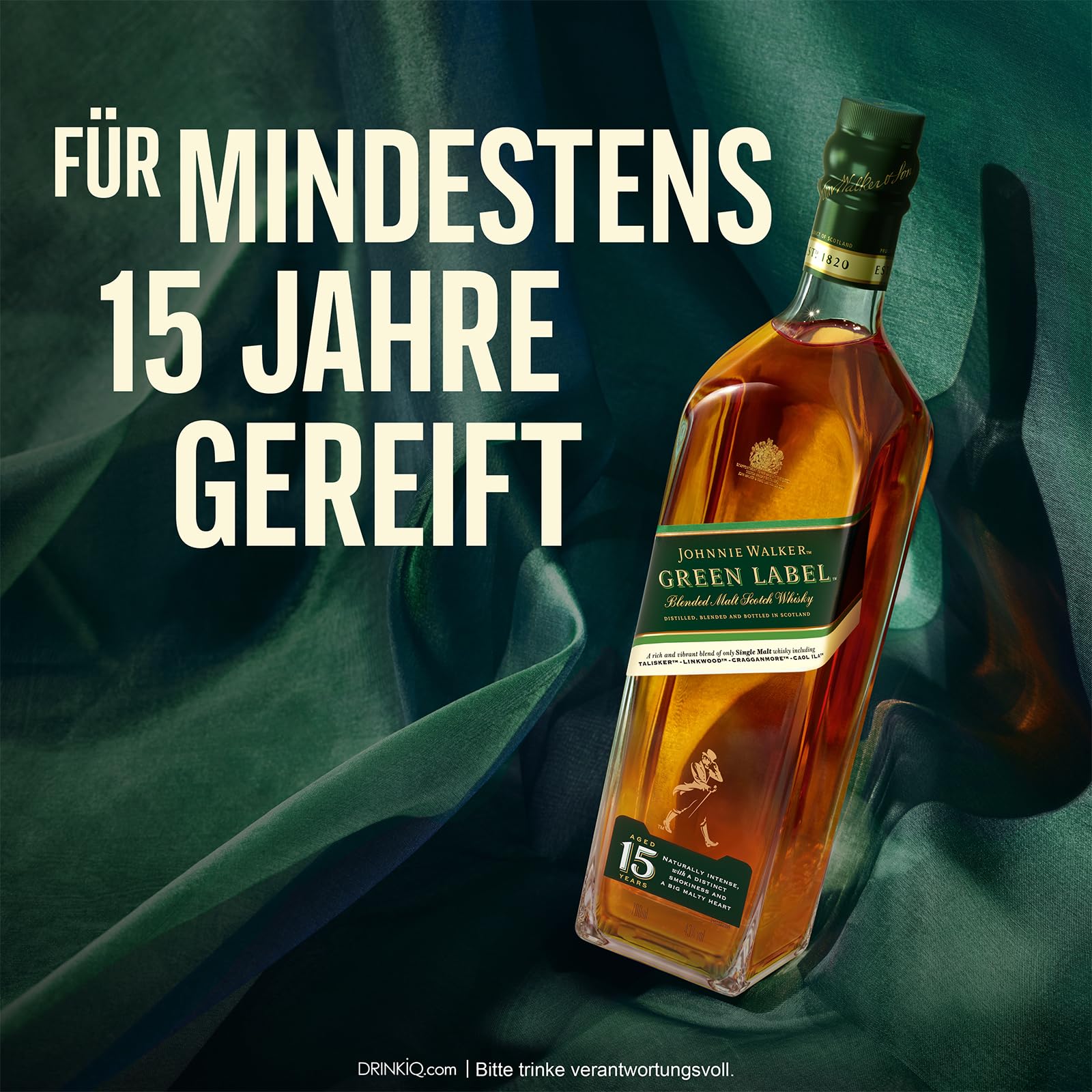 Johnnie Walker Green Label, Blended Scotch Whisky, in edler Geschenkverpackung, 43% Vol, 700ml Einzelflasche 2