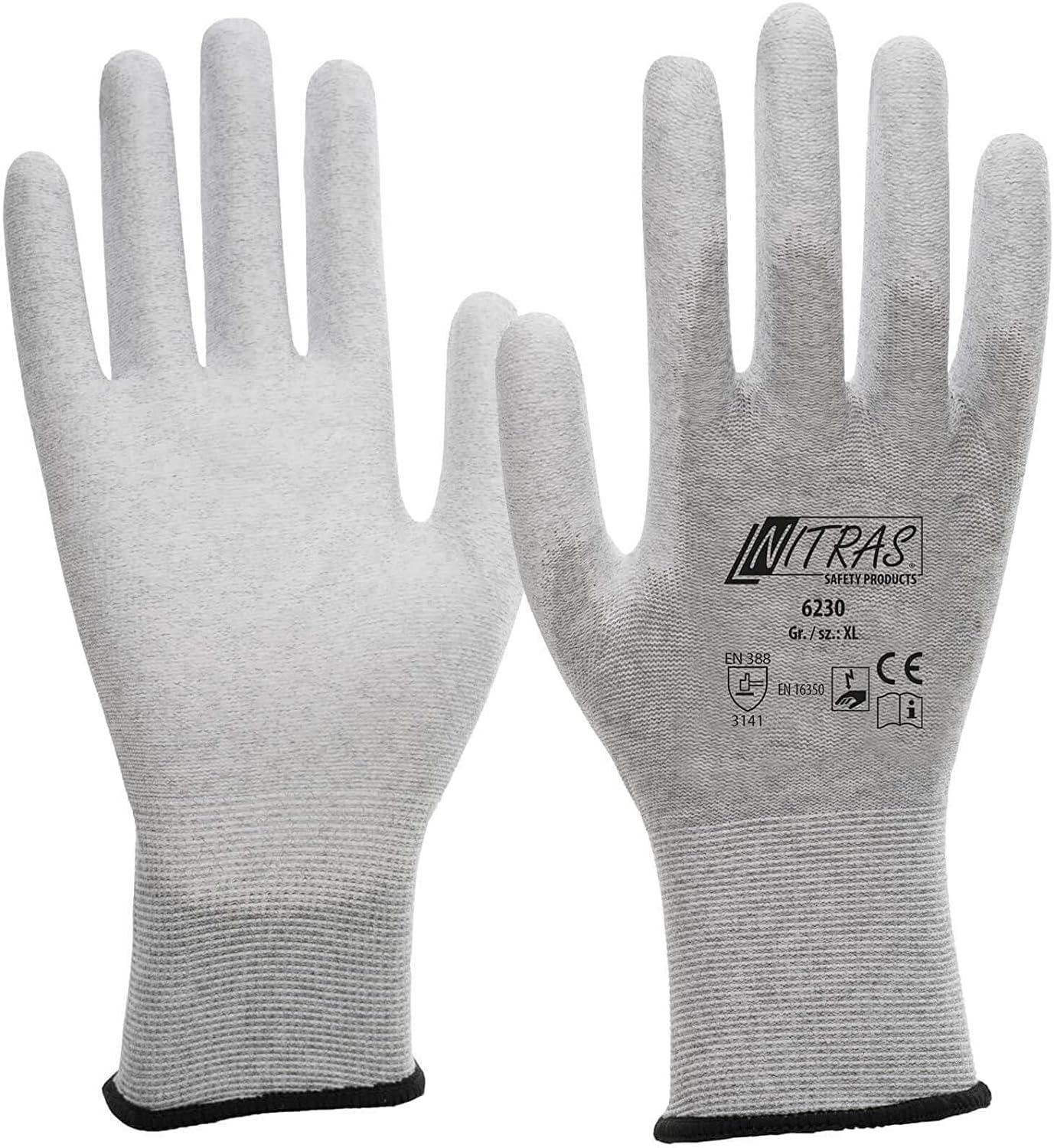 Nitras 6230 ESD Gloves, Anti-Static and Touchscreen-Compatible, Size 8 / L, White