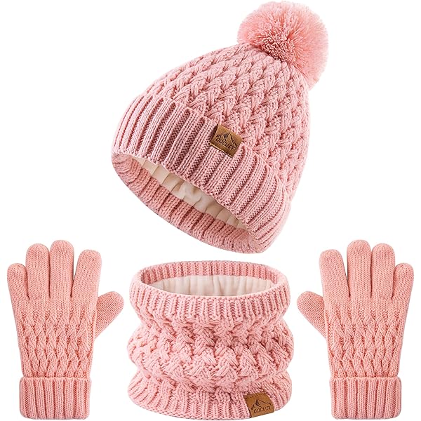 Pink Toddler Girl Hat Scarf Glove Set Piece Girls Pink Knitted Hat