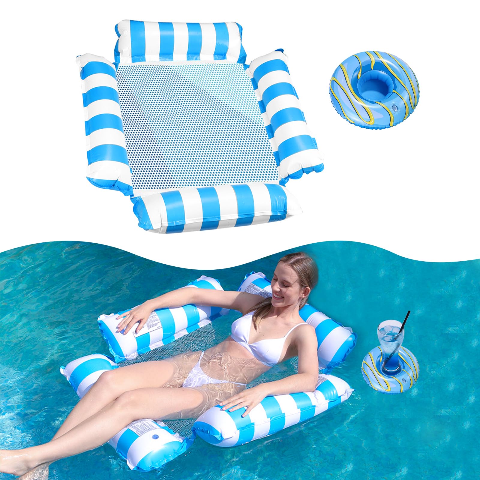 TAIHOBO Pool Inflatables, Inflatable Pool Floats Adult for Water Activities, Pool Inflatables for Adults Kids with Drink Holder, Can be used as a Water Hammock, Lounge Chair, Rafting ＆ Buoyancy Aid