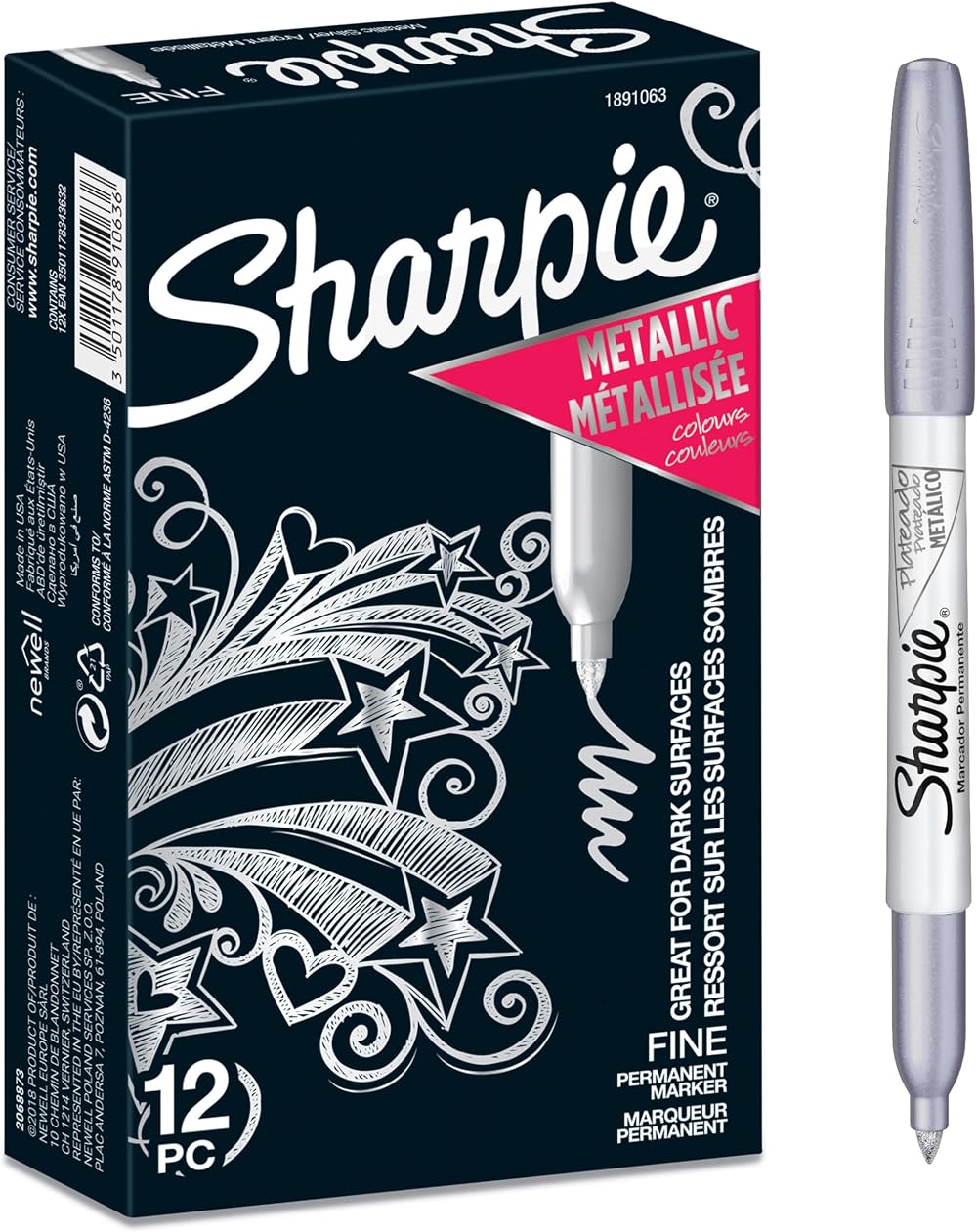 Sharpie Metallic Permanent Markers Fine Point Silver 12 Count