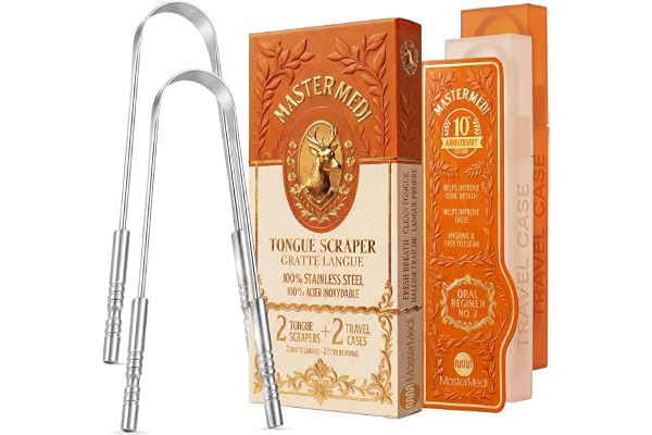 Tongue Scraper for Bad Breath - Stainless Steel Cleaner for Oral Hygiene and Fresh Breath (2 Count (Pack of 1))