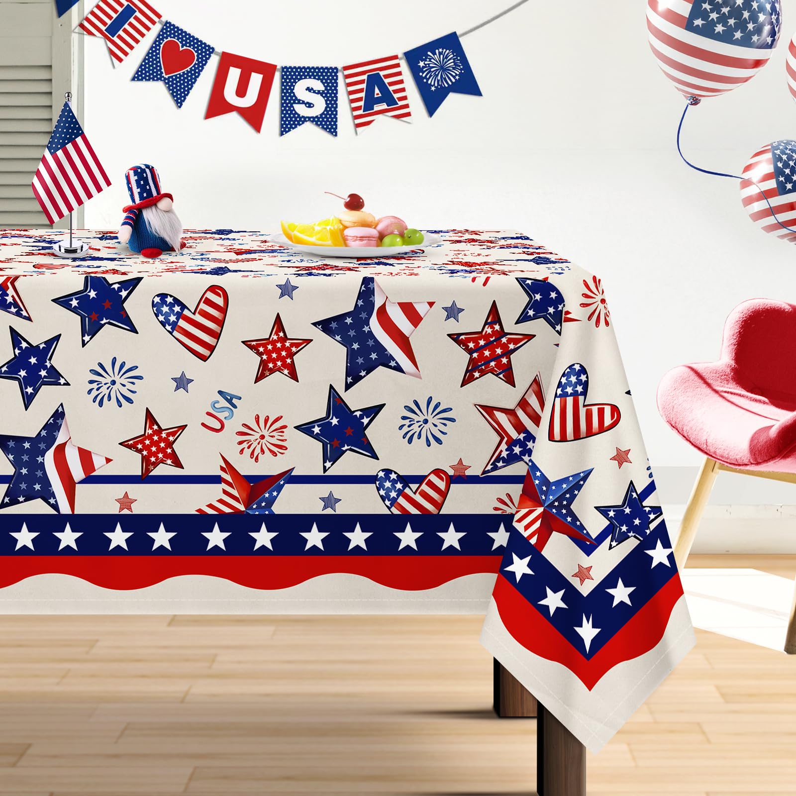 Photo 1 of Arquiel 4th of July Tablecloth Waterproof, Patriotic Independence Day Table Cloth Rectangle Stain Resistant, Washable Table Cover for Home Kitchen Dining Party Decoration (60×120 Inch)