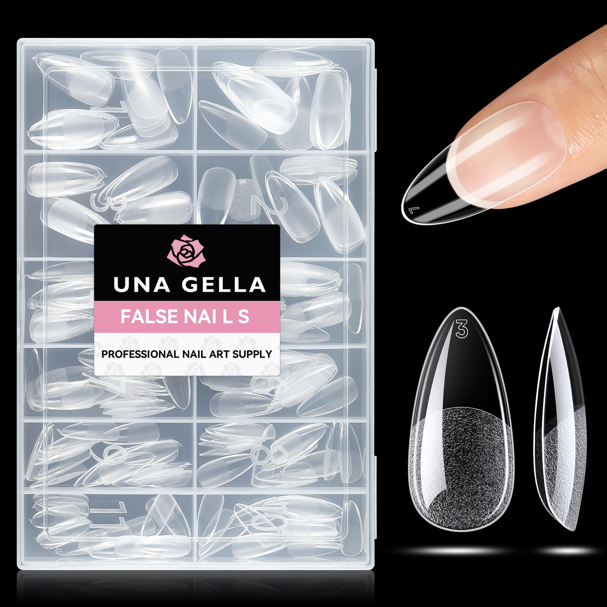 Photo 1 of UNA GELLA Almond Nail Tips 216pcs Medium Almond Press on Nails Pre-shape Gel Fake Nails for Full Cover Acrylic French False Nails For Nail Extension, DIY Salon 12 Sizes Gelly Tips