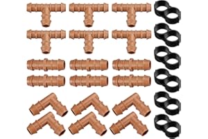 JOYPRO Drip Irrigation Fittings Kit for 1/2 inch Tube (0.600”ID), 24 Pieces Drip Irrigation Parts Set - 6 Tees, 6 Couplings, 6 Elbows, 6 End Caps, Drip Line Connectors for Drip Sprinkler Hose