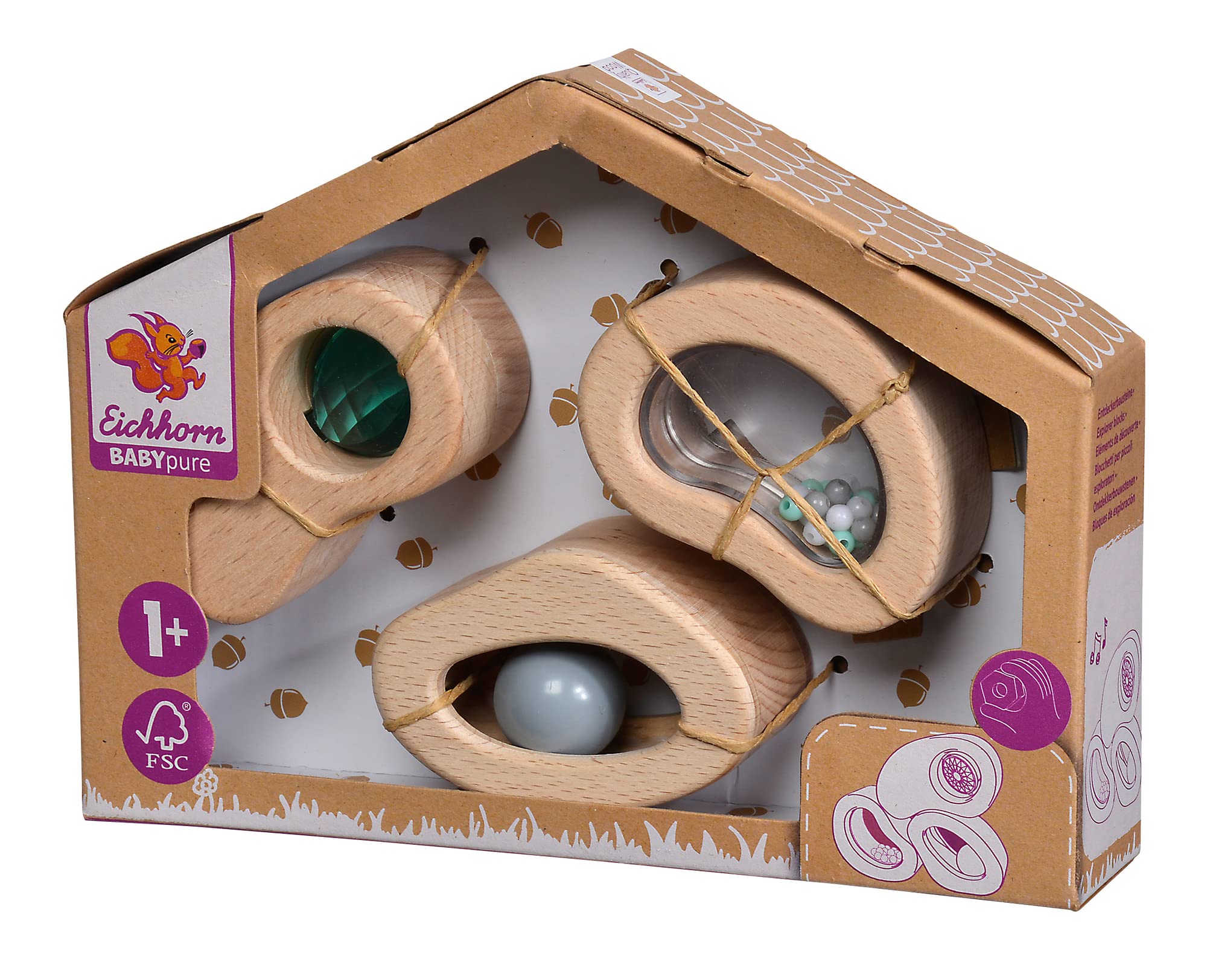 Eichhorn - Baby Pure Explorer Building Blocks - Made from 100% FSC Certified Beech Wood, Sustainable Wooden Toy, Kaleidoscope, Sound and Sound Functions, Suitable for Children from One Year