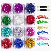 12 Colors Glitter Gel, Face Body Hair Makeup, Party Festival Accessories | Colorful Glitter Gel, Easy Apply Face, Body and Hair Makeup for Halloween, Festivals, Parties and Creative Looks