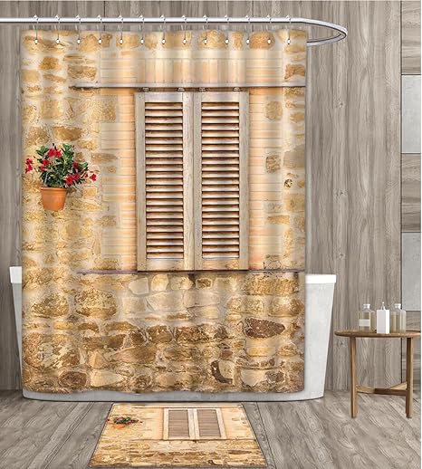 Tuscan Shower Curtain Waterproof Rustic Stone House And Window