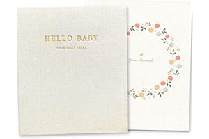 Peachly Baby Memory Book | Baby Book First Year Baby Book Keepsake for Milestones | Simple Cute Baby Scrapbook | Baby Books for Girl | Natural Linen - Clementine