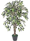 Tradala 3’ Lush Artificial Tree Ficus 90cm / 3ft Tall with Real Wood Trunk - For Home Living Room Indoors