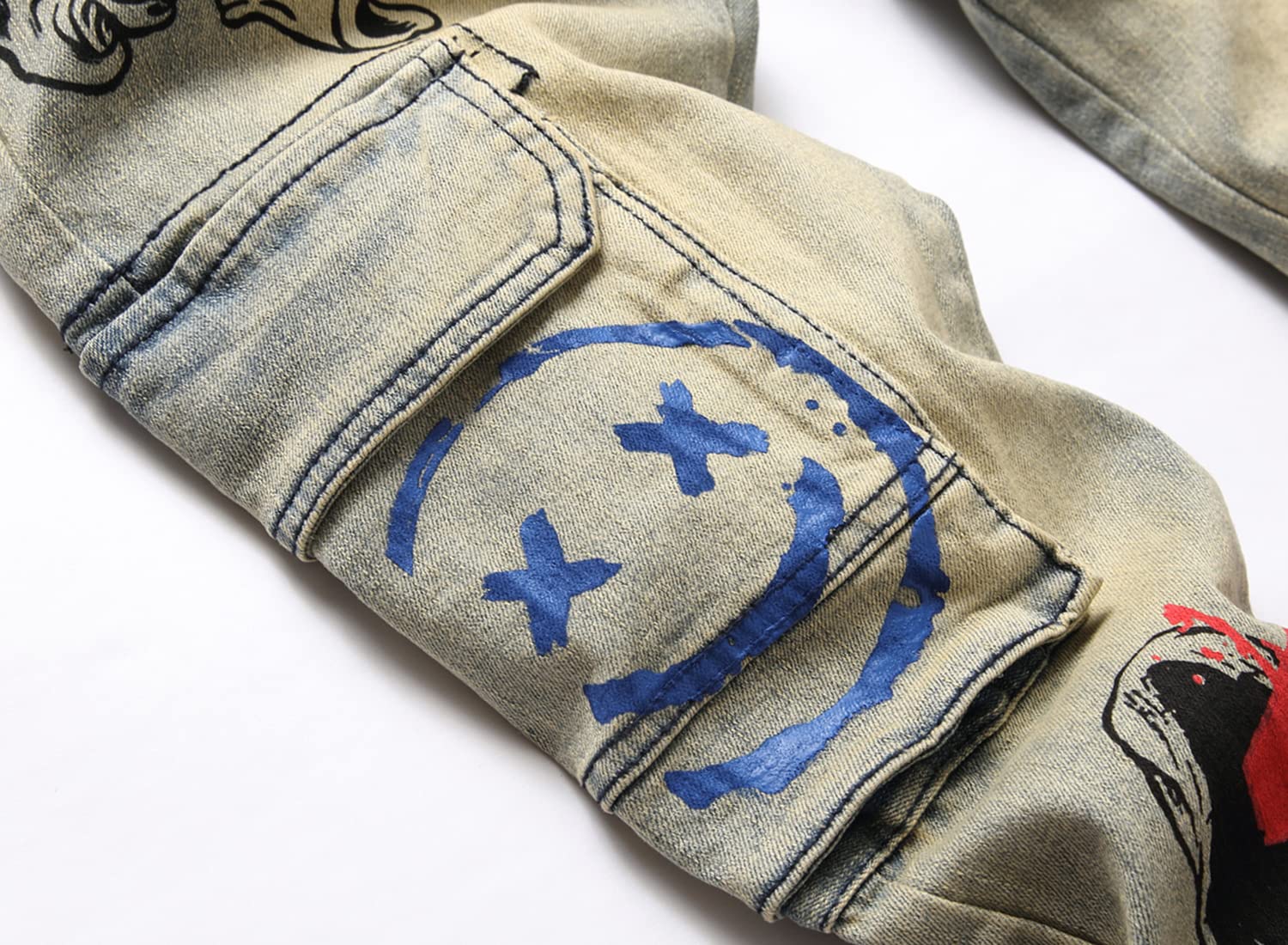 Baylvn Men's Designer Straight Slim Fit Patchwork Jeans Comfort Skinny Biker Denim Pants