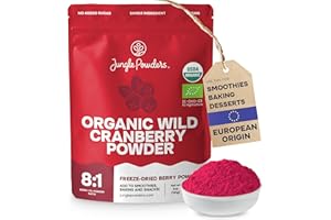 Jungle Powders Wild Cranberry Powder Organic 5 Ounces, USDA Certified Freeze Dried Organic Cranberries Powder for Baking Flavoring Smoothies, Additive Filler Free Superfood Extract from Whole Berries