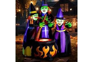 Joiedomi 6 FT Tall Halloween Inflatables Three Witch Around Cauldron with Flame Light Yard Outdoor Decoration Blow Up with Build-in LEDs for Halloween Party Indoor, Outdoor Inflatables Decorations