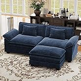 CDCASA 86" Modular Sectional Sofa, Comfy L-Shaped Cloud Couch with Movable Ottoman, 3-Seater Chenille Deep Seat Modern Sofa Couch for Living Room, DIY Combination, Blue