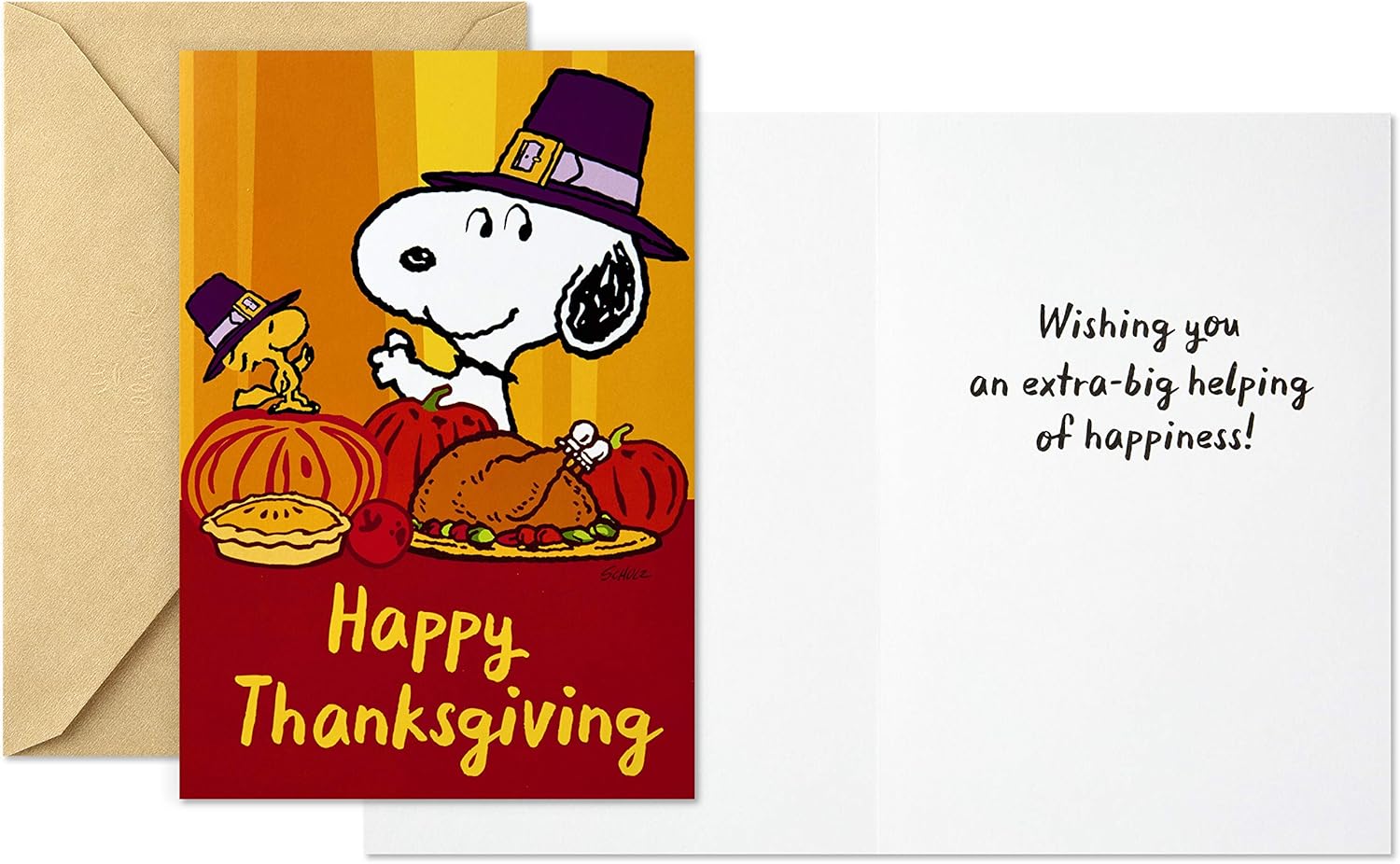 Hallmark Pack of Peanuts Thanksgiving Cards, Snoopy and Woodstock (10 Cards with Envelopes) : Office Products