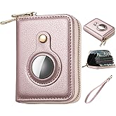 Bingcok AirTag Wallet for Women, Minimalist PU Leathter Wallet, RFID Blocking Small Cash Credit Card Holder Organizer Wallet with Airtag Holder and hand strap, Slim Wallet Women. (1-Rose Gold)