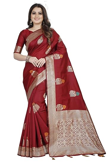 Divaastha Maroon Lichi Silk Floral Print Saree with Blouse Piece (APP0020MAROON)